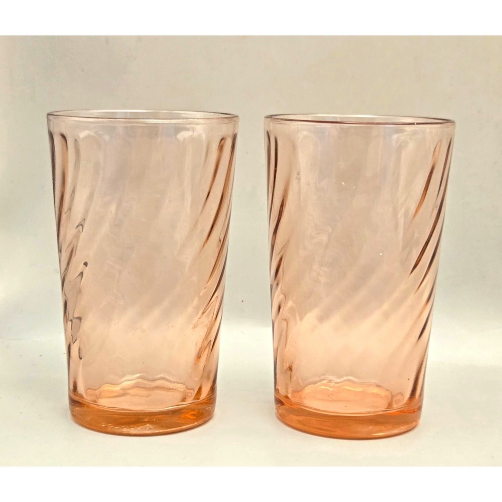 2 Vintage 60's Swirl Rosaline Tumblers 4.75" Tall Marked 'Arocoroc France' B#37